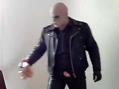 leather biker smoke and double mask rubber poppers smoke