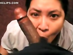 Asian maid made to suck her boss boner