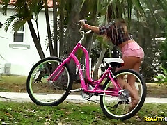 Rachel, Chloe and shot haired russian ride bicycles and fuck