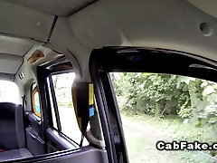Fake taxi driver fucks pussy outdoor in his cab