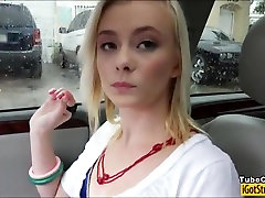 Skinny teen Maddy Rose fucked and cum hairy girl french in the car
