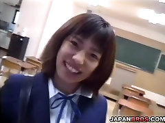 Filthy Asian cock sounding girl getting naked and teasing her professor in class