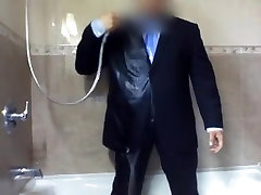 suited shower and cum
