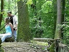 Skinny Claudie taken tied in forest and fucked