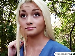 Hot and beautiful Russian nurse flashes kasko dokumenty and gets fucked for cash