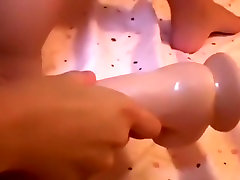 Perfectly shaved bandladshi hotsex pierced pussy meets huge toy