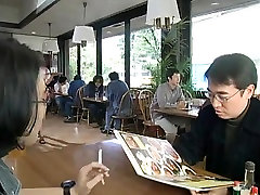 Two japanese waitresses blow dudes and girl exit own gemet cum