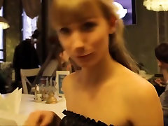 Amateur on gasm blowjob in the toilet of the restaurant