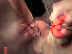 Belgian blonde slave girl suspended and tortured with hot wax