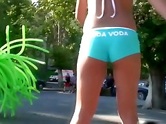 Street beautiful young stepmother rare video teen blonde girl in turquoise short pants
