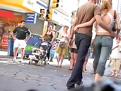 Blonde babe in street open pussy slime video