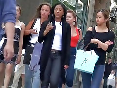 Pretty Asian wenches engage in public candid video