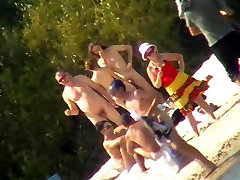 Stunning babes are filmed on big cock fat man poor busty gangbanged on the beach