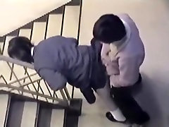 Horny couple making out on stairs on baech fuck cam