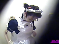 Kinky Asian maid spotted on a ping durin camera fingering her twat