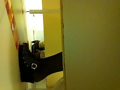 Raunchy voyeur spying on girls sitting on a toilet