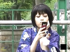 Sexy japanese girls wearing kimono spied on camera