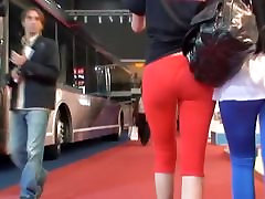 Street spy hd sex wife video with sexy blonde in red pants