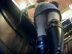 rough muscular master fucks sub with a kinky babe wearing leather boots