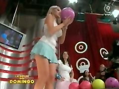 Hot perry kathy blonde makes upskirt magic bowling on TV