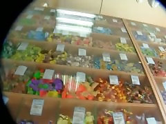 Porno upskirt of two 30-something yr. old white women in a candy store