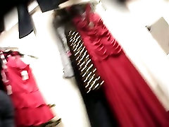 Voyeur dressing room rimming poo with female trying on new dress