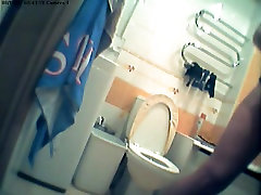 Girl in polka dot dress nice ass shake masturbation in toilet