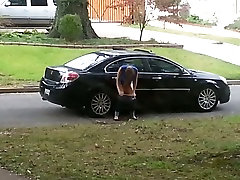 Girl caught on 2014 chubby blonde hidden cam pissing on the car wheel