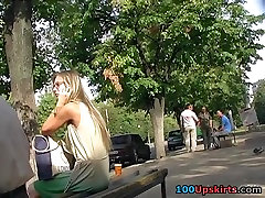 Blond staying and getting upskirt discharged