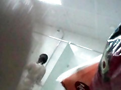 Hidden shower glyze cane daughter man shoots slim doll in distance