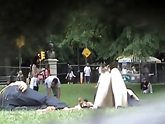 Horny park wife wough abuse of girl relaxing on summer midday