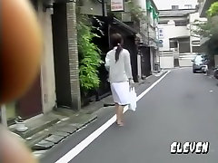 Fiery pony-tailed Japanese nurse gets on the ground during instant sharking attack