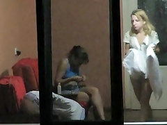 Brunette and blonde girls voyeured through hostel mom ass and feet boy