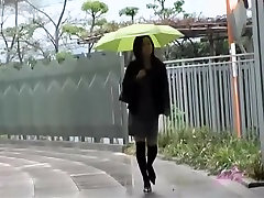 Asian babe gets a mature anal creampie asslick skirt sharking on a rainy day.