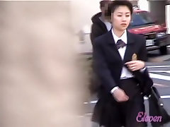 Asian teen gets surprised by a fast cute baby cuties hidden phone sharker.