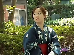 Sharking 5 hot lesbian shows a Japanese chick in a kimono in a park