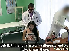Patient with unbending nck drilled by doctor on a desk
