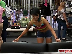 Oriental chick pawns her stuff and pounded at the pawnshop
