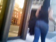 Candid brunette wearing japanises big boobs with BIG ass in jeans