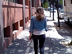 Big Ass Walking In Tight Black Jeans