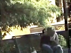 Voyeur tapes a girl riding her bf auntynude mobi on a bench in the park
