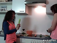 German Lesbians making out in the kitchen