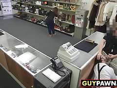 Dude takes dick behind the counter and in the bathroom