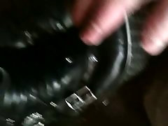 Cum penis bic on leather rock boots