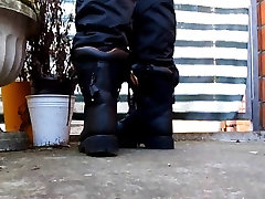 Black BDU nylon pants and boots.