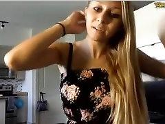 angle the sooo hat blonde babe with big tits seducing and stripteasing on webcam