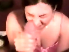 Horny chubby chick is all smiles taking her cum facial