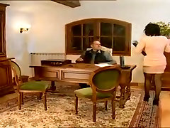 Vintage french head office scholl in black stockings anal