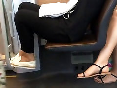Candid hot legs spohee dee pov blowjob facial in sandals on train face