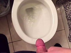 Messy post-cum pee as I push piss out of my hard cock
